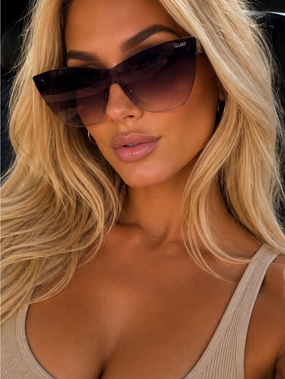Quay Australia Cat-Eye Shield Sunglasses - Gradient Purple Black